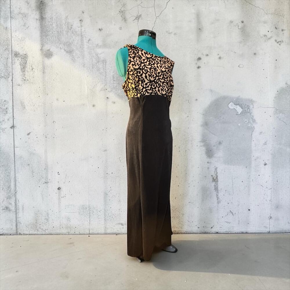Vintage Sue Brett Black Gold Velvet Burnout Maxi Dress Shawl Glam Goth 80s Sz 18 - Picture 3 of 8